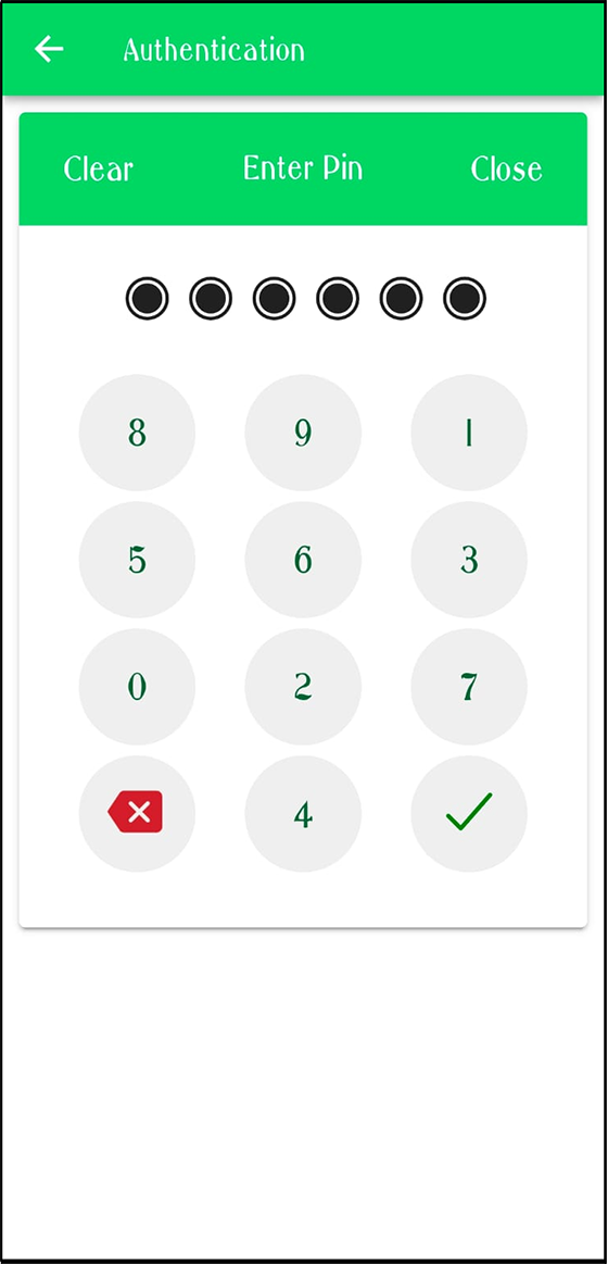 Entering 6 Digit pin